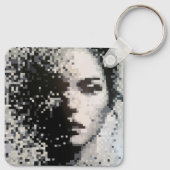 Zwart-wit gepixeliseerd portret sleutelhanger (Achterkant)