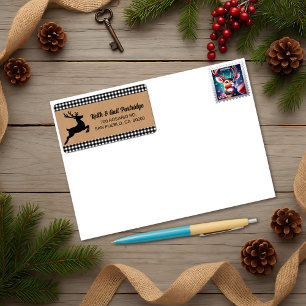 Zwart & Wit Geplaagd Rendier Kerstmis Custom Etiket