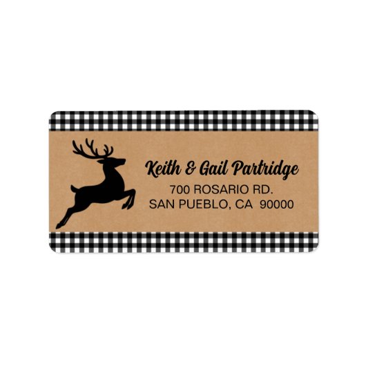 Zwart & Wit Geplaagd Rendier Kerstmis Custom Etiket (Voorkant)