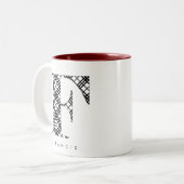 Zwart-wit geplakt Letter F Tweekleurige Koffiemok (Voorkant links)