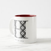 Zwart-wit geplakt Letter H Tweekleurige Koffiemok (Voorkant links)
