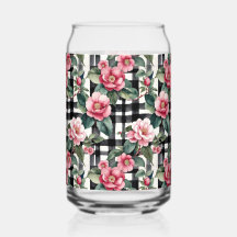 Zwart-wit geplakt met bladerige roze camelia's