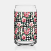 Zwart-wit geplakt met bladerige roze camelia's blikvorm glas (Achterkant)