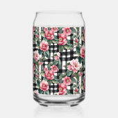 Zwart-wit geplakt met bladerige roze camelia's blikvorm glas (Rechts)