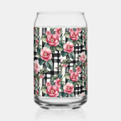 Zwart-wit geplakt met bladerige roze camelia's blikvorm glas (Links)