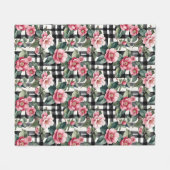 Zwart-wit geplakt met bladerige roze camelia's fleece deken (Voorkant (Horizontaal))