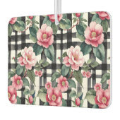 Zwart-wit geplakt met bladerige roze camelia's luchtverfrisser (Links)