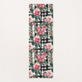 Zwart-wit geplakt met bladerige roze camelia's yogamat (Voorkant)