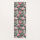 Zwart-wit geplakt met bladerige roze camelia's yogamat (Achterkant)