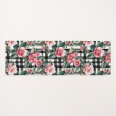 Zwart-wit geplakt met bladerige roze camelia's yogamat (Voorkant (horizontaal))