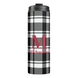 Zwart-wit geplakt met Monogram Naam Thermosbeker