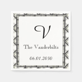 Zwart-wit geplakt monogram bruiloft servetten