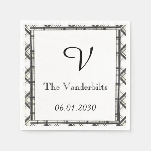 Zwart-wit geplakt monogram bruiloft servetten (Voorkant)