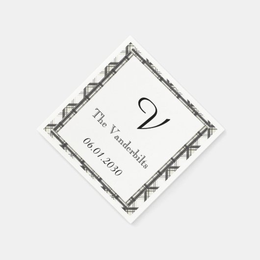 Zwart-wit geplakt monogram bruiloft servetten (Hoek)