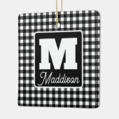 Zwart-wit geplakt monogram Naam Kerstmis Keramisch Ornament (Links)