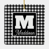 Zwart-wit geplakt monogram Naam Kerstmis Keramisch Ornament (Achterkant)