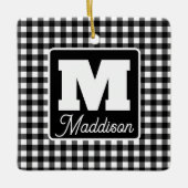 Zwart-wit geplakt monogram Naam Kerstmis Keramisch Ornament (Voorkant)