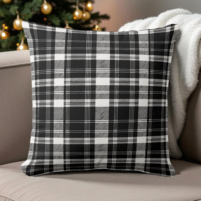 Zwart-wit geplakt patroon Modern rustieke Retro Kussen (Black and White Plaid Pattern Modern Rustic Retro Throw Pillow)