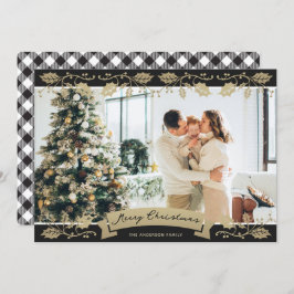 Zwart-wit geplakte botanische foto kerst feestdagenkaart