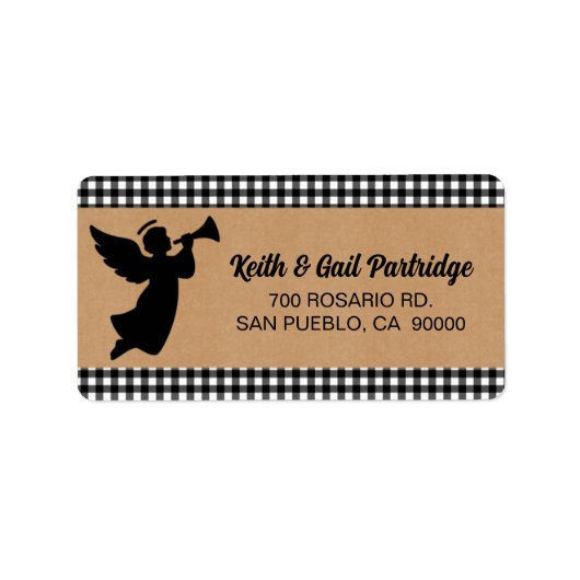 Zwart & Wit Geplakte Engel Kerst Custom Etiket (Voorkant)