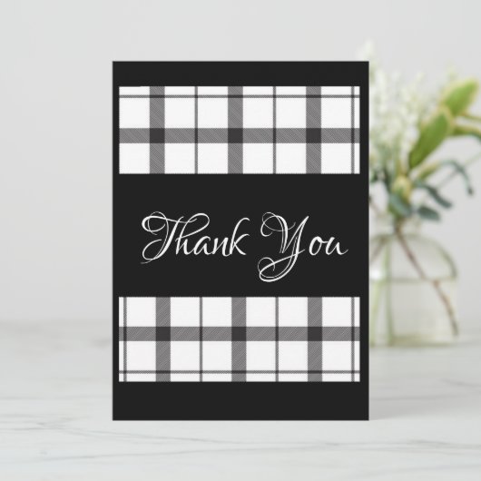 Zwart-wit gepolijste legante bruiloft bedankkaart (Staand voorkant)