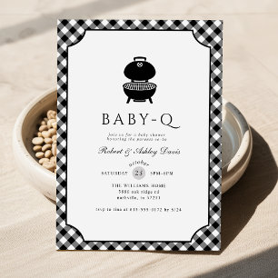 Zwart-wit geruit Baby Q Baby Shower Kaart