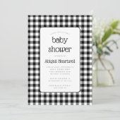 Zwart-wit geruit babyshowerfeest kaart (Staand voorkant)