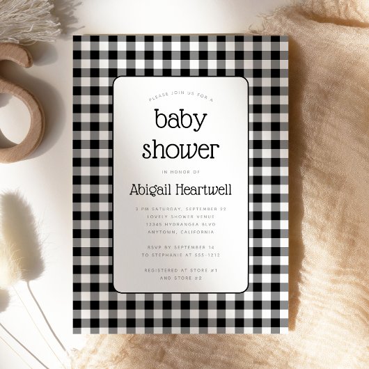 Zwart-wit geruit babyshowerfeest kaart