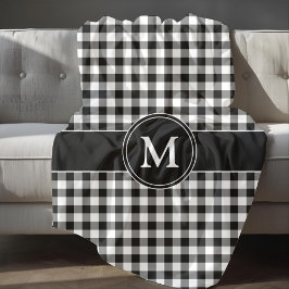 Zwart Wit Geruit Buffalo Plaid Patroon Monogram Fleece Deken