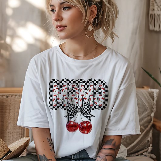 Zwart-wit geruit Cherry Mama Tri-Blend Shirt