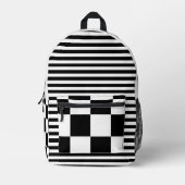 Zwart Wit  Geruit en Gestreept Bedrukte Rugzak (Voorkant)