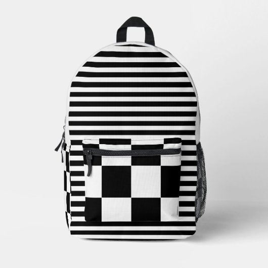 Zwart Wit  Geruit en Gestreept Bedrukte Rugzak (Voorkant)