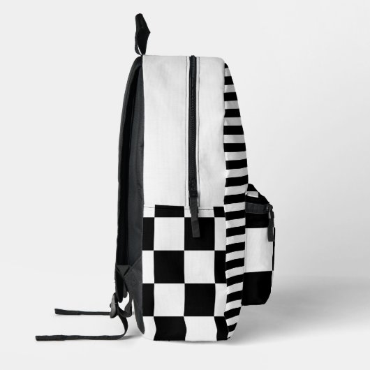 Zwart Wit  Geruit en Gestreept Bedrukte Rugzak (Links)