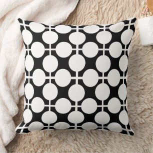 Zwart-wit geruit en polka dot patroon rood kussen