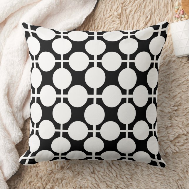 Zwart-wit geruit en polka dot patroon rood kussen (Deken)