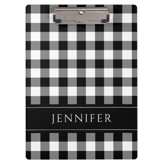 Zwart-wit geruit Gingham Patroon naam afdrukken Klembord (Voorkant)