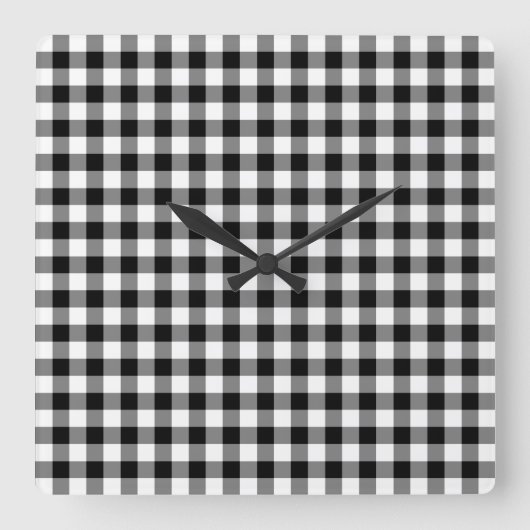 Zwart-wit geruit gingham patroon vierkante klok (Voorkant)