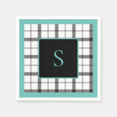 Zwart, Wit, Geruit, Groen Elegant, Chic, Modern Servet (Voorkant)