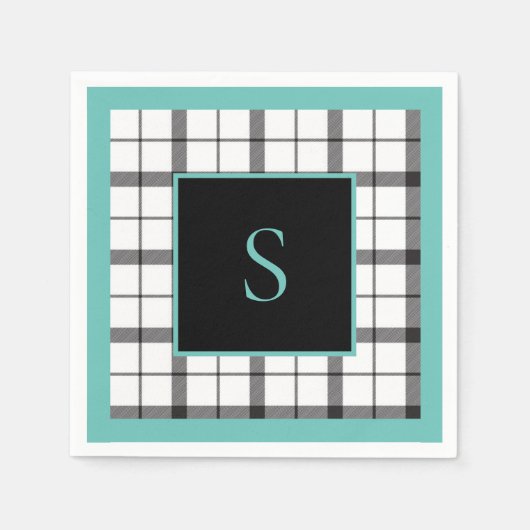 Zwart, Wit, Geruit, Groen Elegant, Chic, Modern Servet (Voorkant)