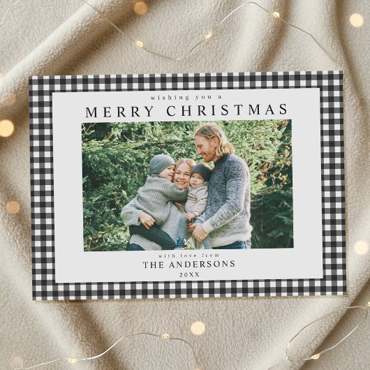 Zwart-wit geruit Kerstfoto Feestdagenkaart