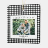 Zwart-wit geruit Kerstmis 2 foto Keramisch Ornament (Links)
