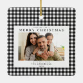 Zwart-wit geruit Kerstmis 2 foto Keramisch Ornament (Achterkant)