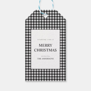 Zwart-wit geruit Kerstmis Cadeaulabel