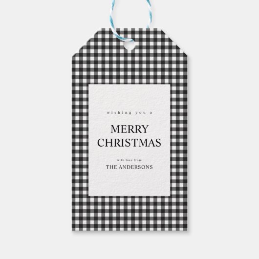 Zwart-wit geruit Kerstmis Cadeaulabel (Voorkant)