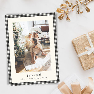 Zwart-wit geruit Kerstmis familiefoto Feestdagenkaart