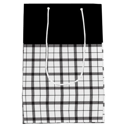 Zwart, Wit, Geruit, Klasse, Chic, Modern, Stijlvol Medium Cadeauzakje (Achterkant)