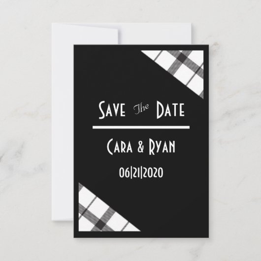 Zwart, Wit, Geruit, Klasse, Chic, Moderne Trouwdag Save The Date (Voorkant)