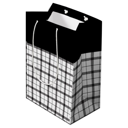 Zwart, Wit, Geruit, Klassiek, Chic, Modern, Stijlv Medium Cadeauzakje (Achterkant Gekanteld)
