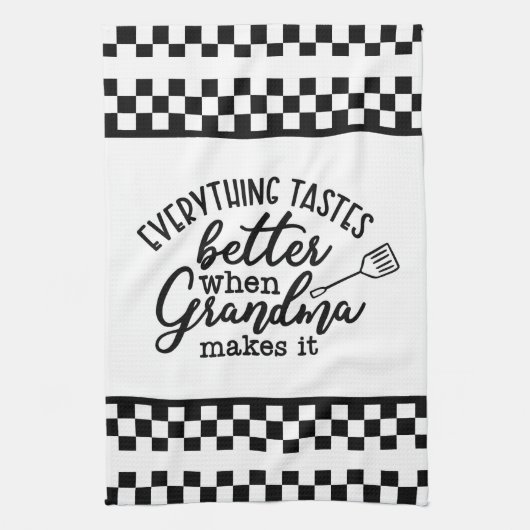 Zwart-wit geruit met citaat theedoek (Verticaal)