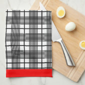 Zwart-wit geruit met rode rand keukendoek theedoek (Quarter Fold)